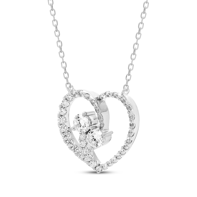 Diamond Two-Stone Heart Necklace 1 ct tw White Gold Plated 18"