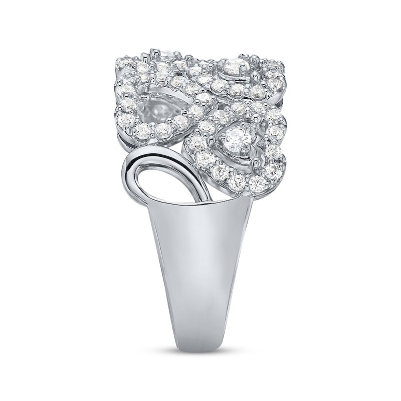 Diamond Alternating Hearts Ring 1 ct tw White Gold Plated