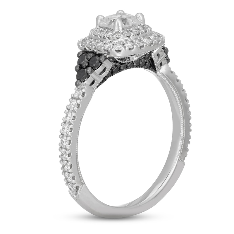 Neil Lane White & Black Diamond Engagement Ring 1-1/8 ct tw Cushion & Round-cut White Gold Plated