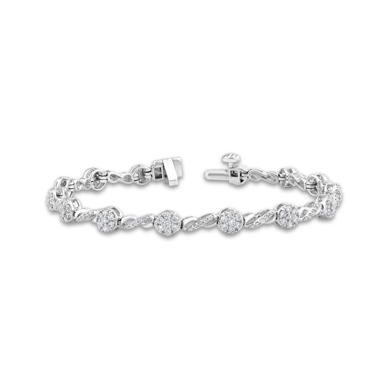 Diamond Flower & Infinity Link Bracelet 2 ct tw White Gold Plated 7.25"