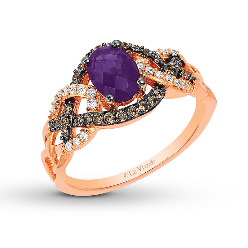 Le Vian Amethyst Ring 1/4 ct tw Diamonds Strawberry Gold Plated