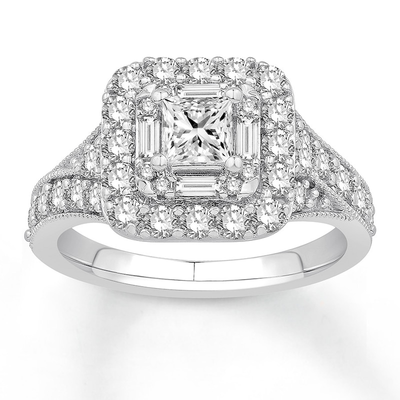 Diamond Engagement Ring 1-5/8 ct tw White Gold Plated
