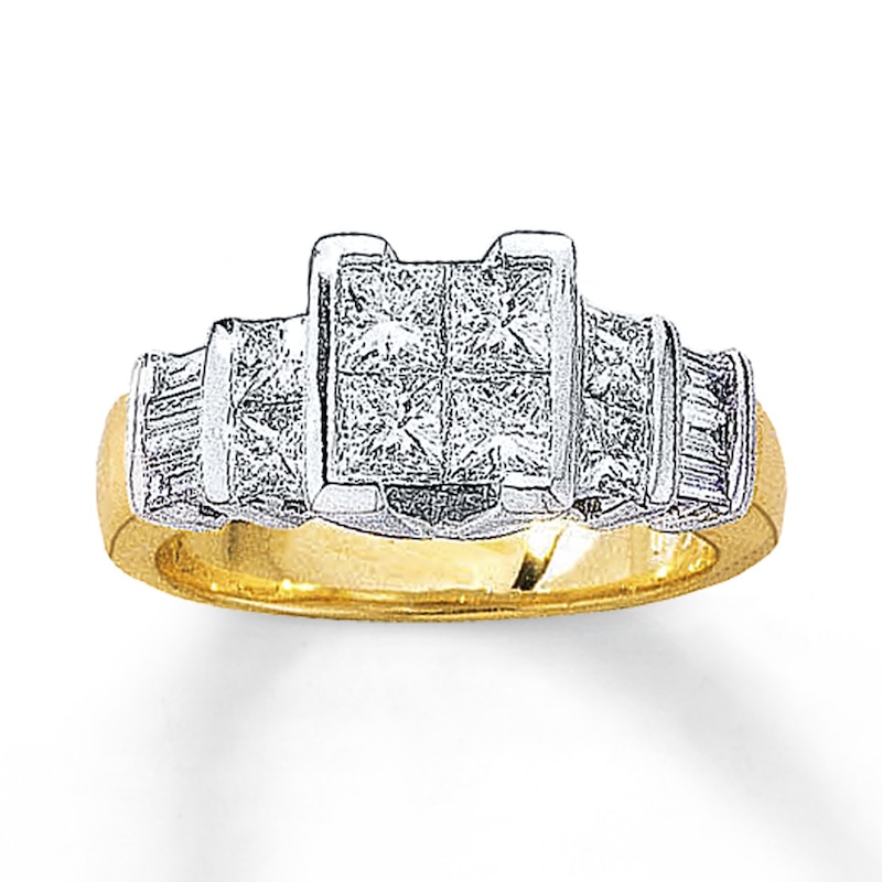 Engagment Ring 1-1/2 ct tw Princess & Baguette-cut Diamonds Two-Tone Gold Plated