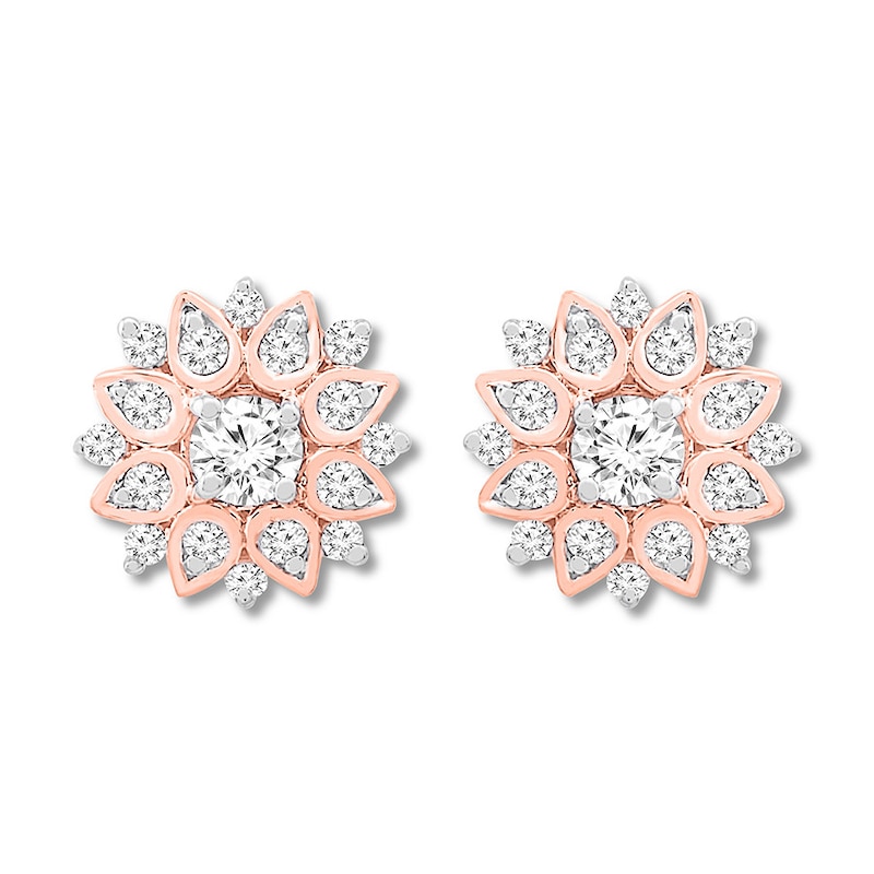 Diamond Floral Earrings 1/2 ct tw Round-cut Rose Gold Plated