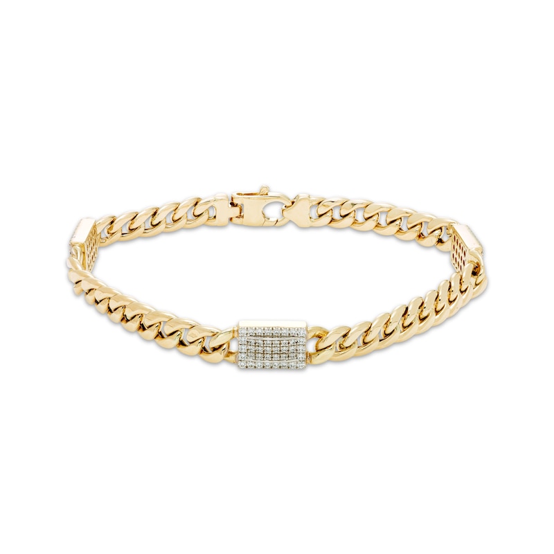 Men's Diamond Rectangle Link Solid Cuban Curb Chain Bracelet 1/2 ct tw Yellow Gold Plated 8.5"