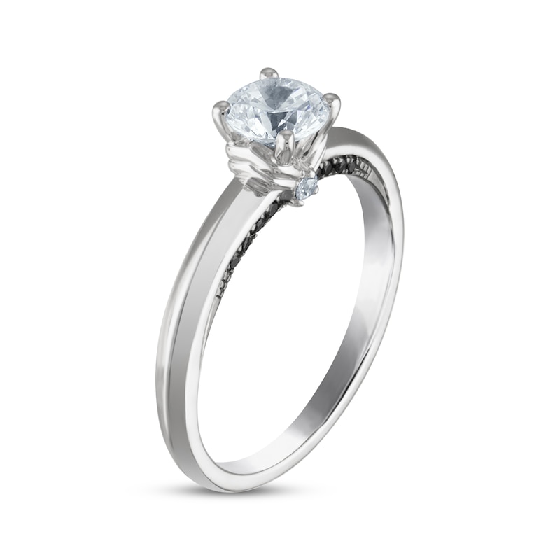 Round-Cut White & Black Diamond Solitaire Hidden Detail Engagement Ring 3/4 ct tw White Gold Plated
