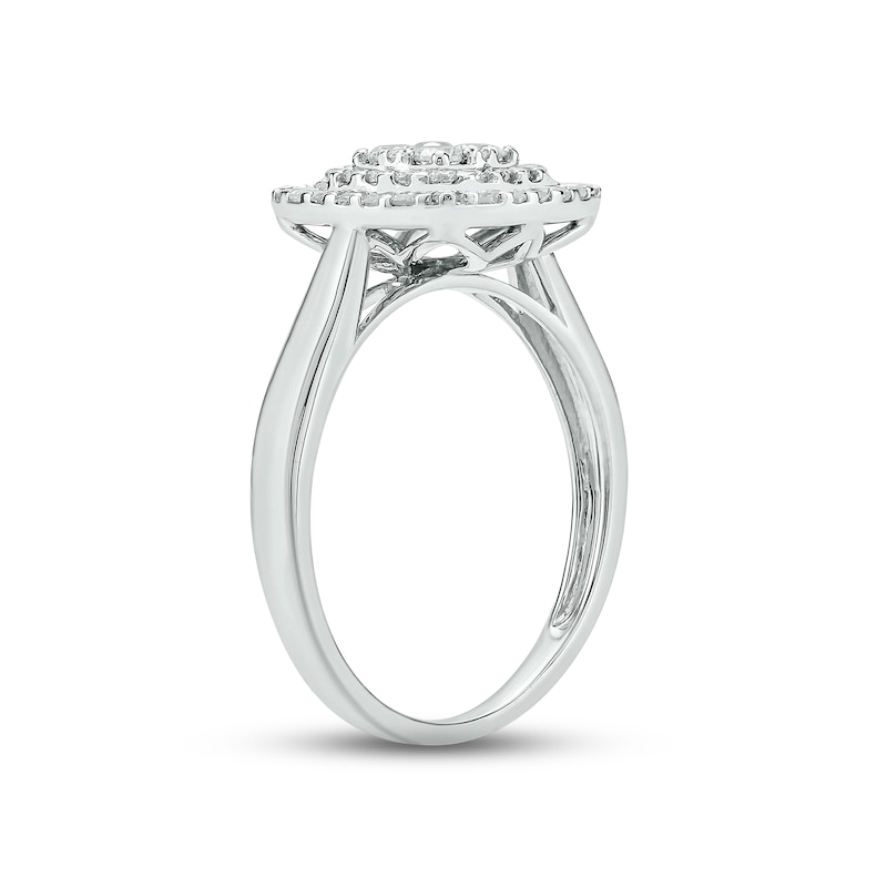 Diamond Promise Ring 1/2 ct tw Round & Baguette-cut White Gold Plated