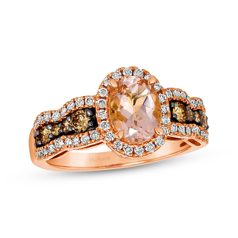 Le Vian Chocolate Waterfall Round-Cut Morganite Ring 3/4 ct tw Diamonds Strawberry Gold Plated
