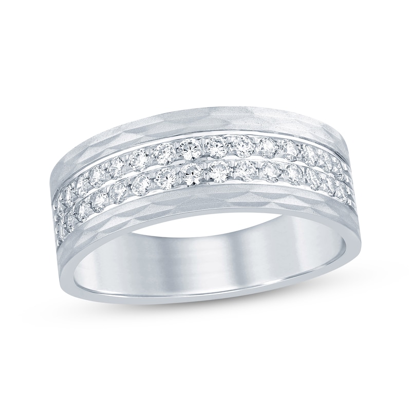 Men's Diamond Textured Wedding Band 3/4 ct tw Round-cut White Gold Plated