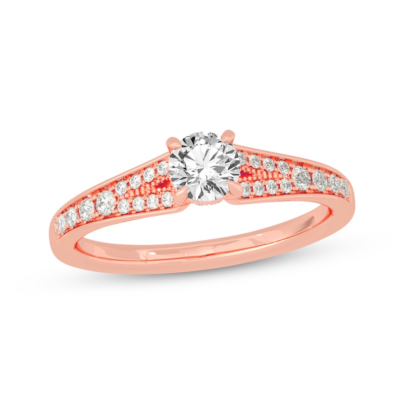 Round-Cut Split-Shank Engagement Ring 3/4 ct tw Rose Gold Plated