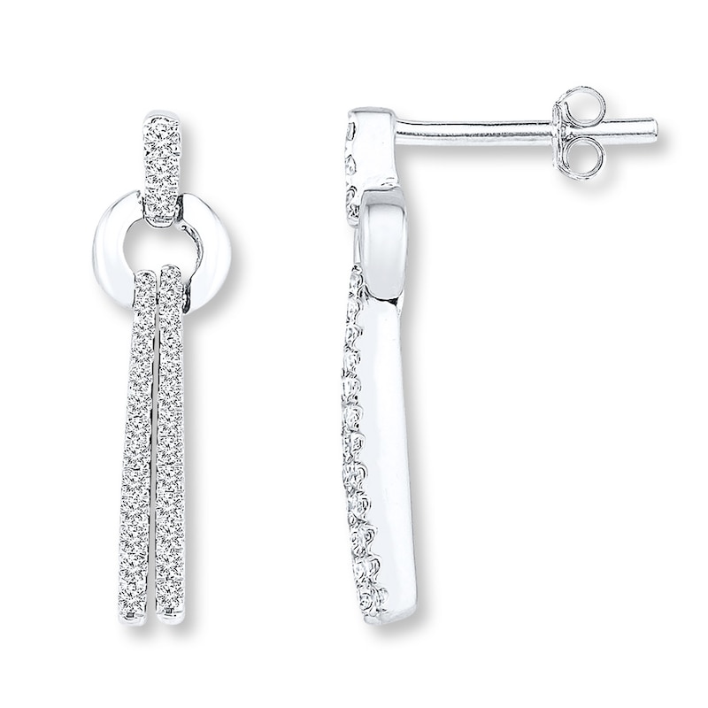 Diamond Dangle Earrings 5/8 ct tw Round-cut White Gold Plated