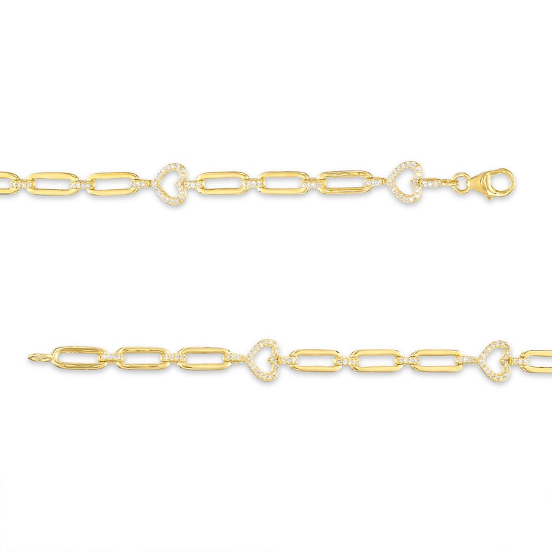 Round-Cut Diamond Hearts Paperclip Link Bracelet 3/8 ct tw Yellow Gold Plated 7”