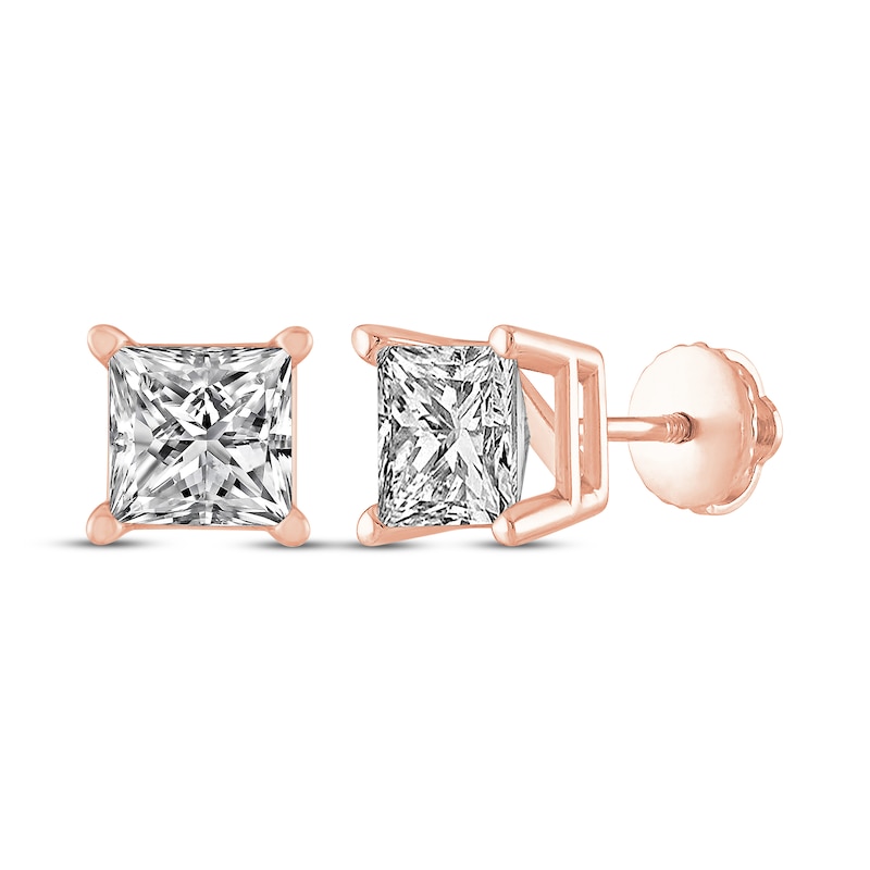 Princess-Cut Diamond Solitaire Stud Earrings 1 ct tw Rose Gold Plated