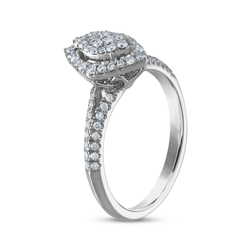 Princess & Round-Cut Multi-Diamond Center Marquise Frame Engagement Ring 3/8 ct tw White Gold Plated