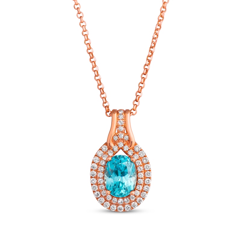 Le Vian Couture Blue Zircon Necklace 1/2 ct tw Diamonds Strawberry Gold Plated 18"