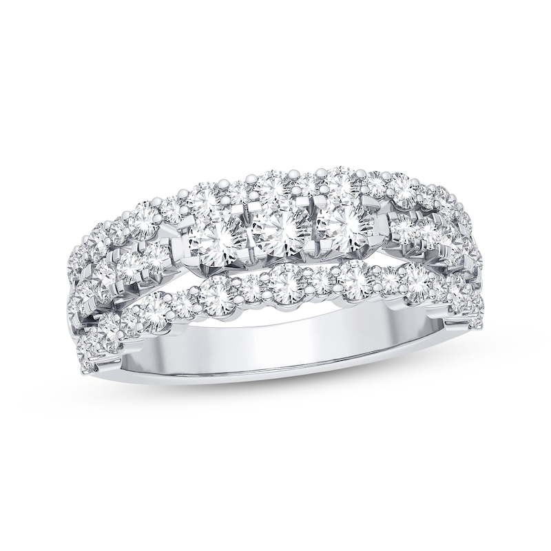 Diamond Three-Row Anniversary Band 1 ct tw Round-cut White Gold Plated