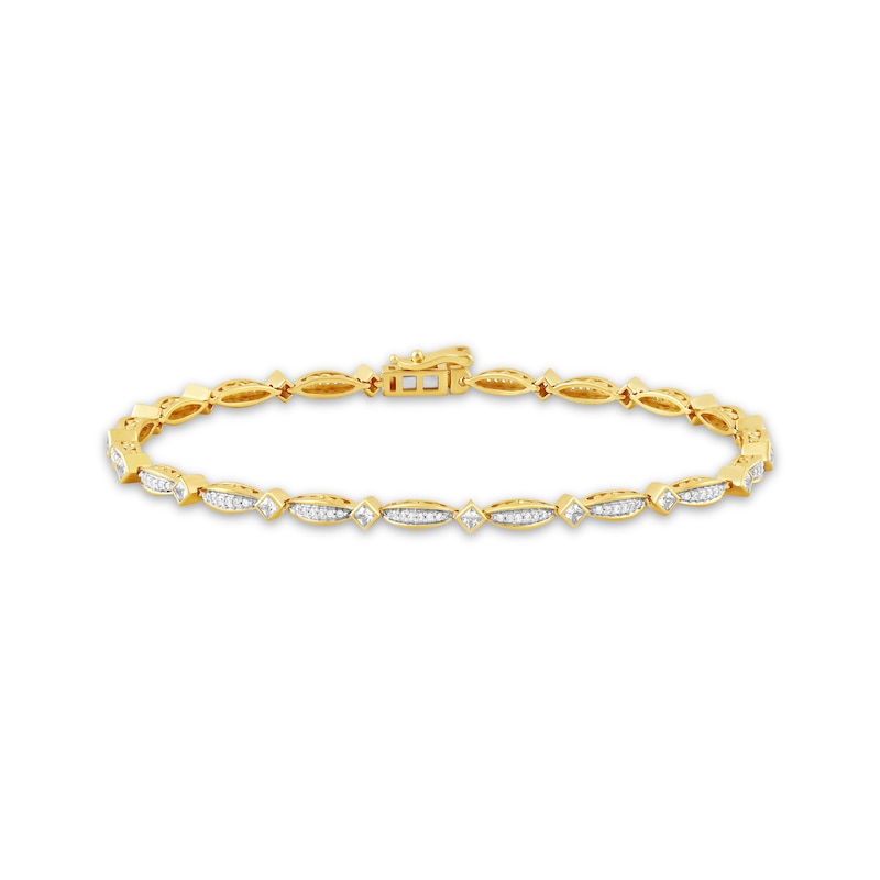 Princess & Round-Cut Diamond Bezel Bracelet 1 ct tw Yellow Gold Plated