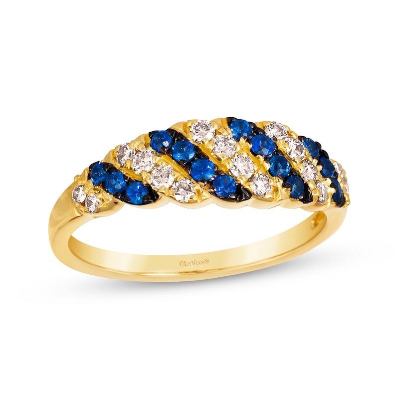 Le Vian Blue Sapphire & Diamond Diagonal Ring 1/4 ct tw Honey Gold Plated