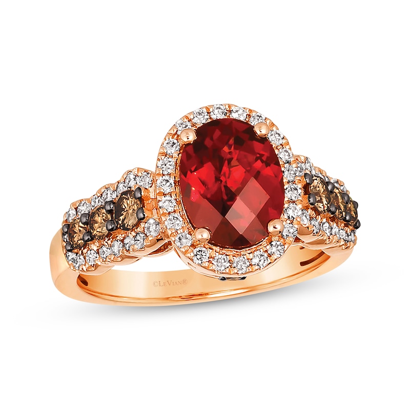 Le Vian Chocolate Waterfall Oval-Cut Garnet Ring 3/4 ct tw Diamonds Strawberry Gold Plated