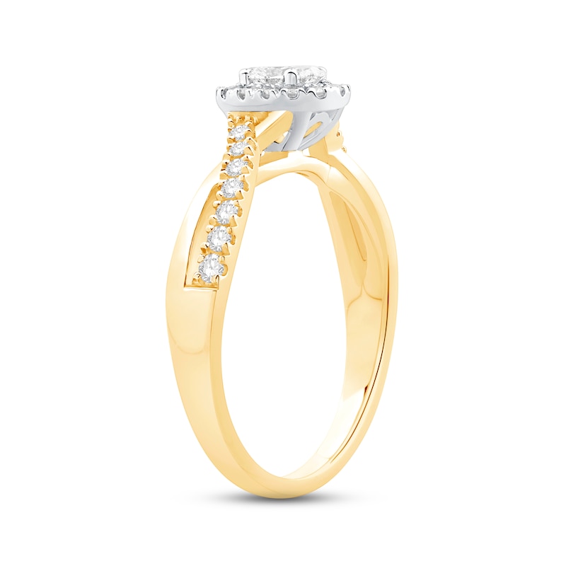 Diamond Halo Engagement Ring 1/2 ct tw Oval & Round-cut Yellow Gold Plated