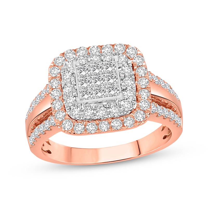 Multi-Diamond Engagement Ring 1 ct tw Princess & Round Two-Tone Gold Plated