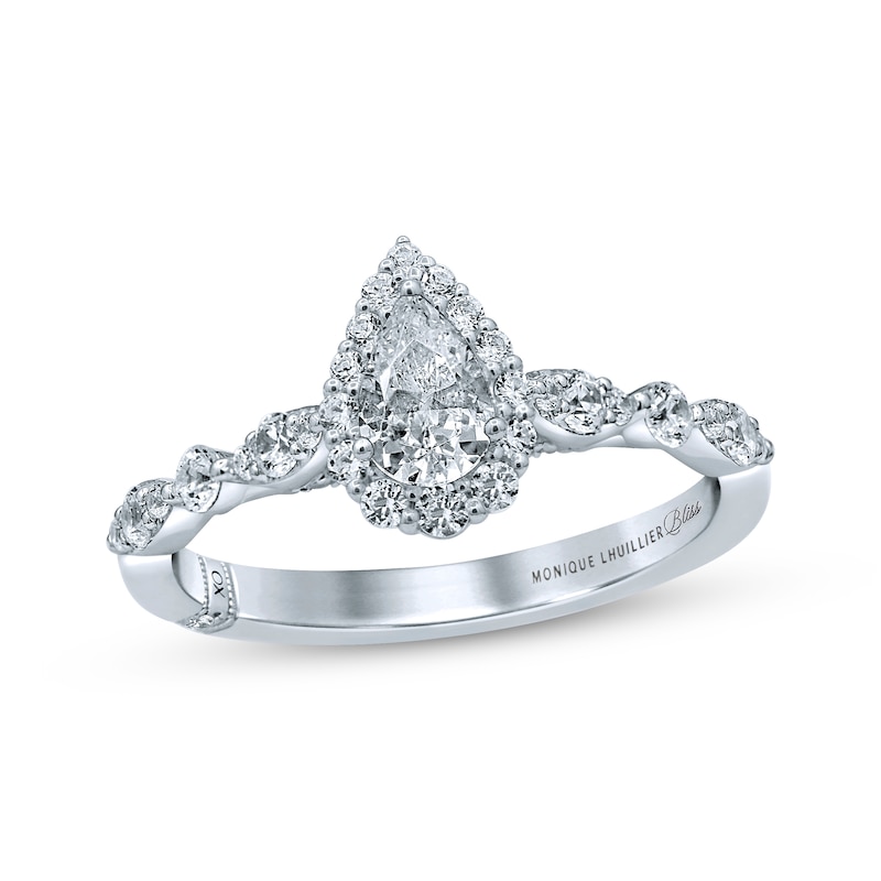 Monique Lhuillier Bliss Diamond Engagement Ring 7/8 ct tw Pear & Round-cut White Gold Plated