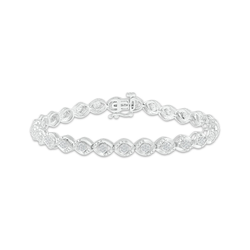 Multi-Diamond Eye Link Bracelet 1/2 ct tw Silver Plated 7.25"