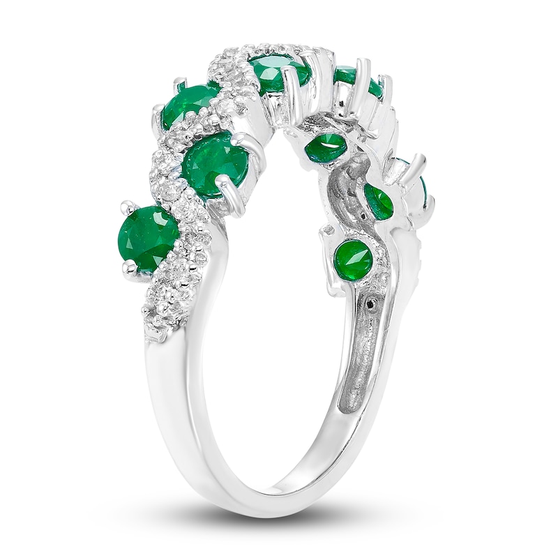 Emerald & Diamond Ring 1/6 ct tw Round-cut White Gold Plated