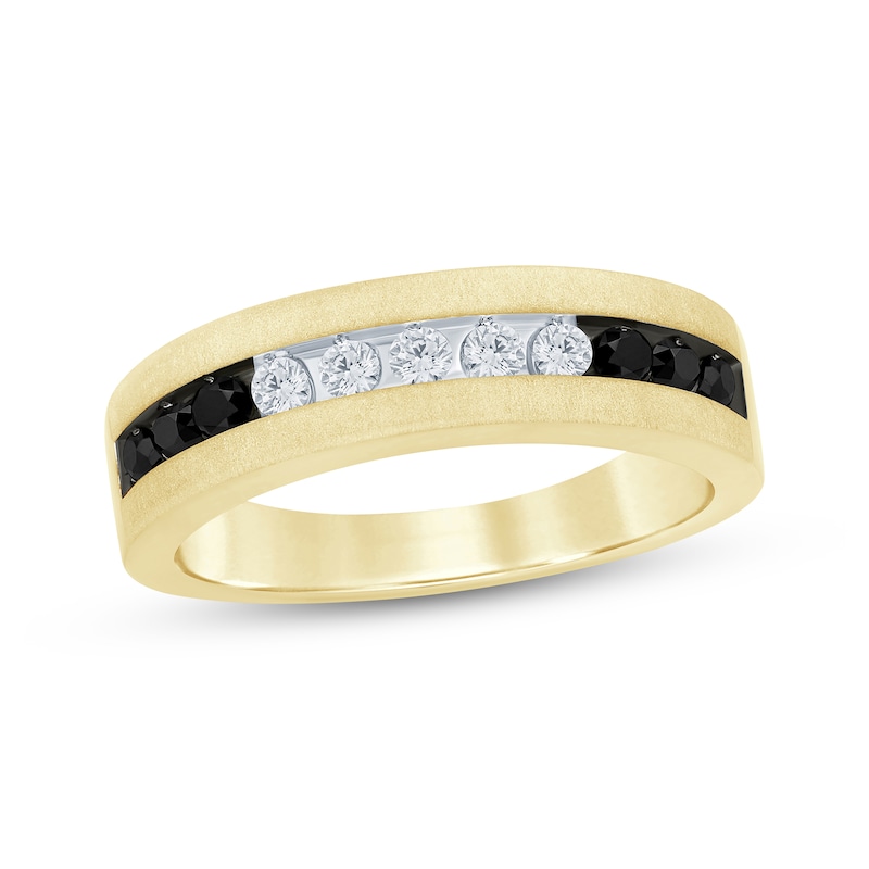 Men’s Black & White Diamond Wedding Band 5/8 ct tw Yellow Gold Plated