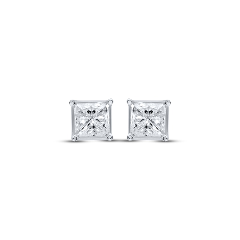 Diamond Solitaire Stud Earrings 5/8 ct tw Princess-Cut White Gold Plated