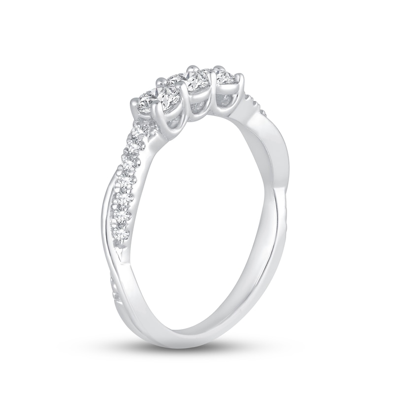 Diamond Three-Stone Anniversary Ring 1/2 ct tw Round-cut White Gold Plated