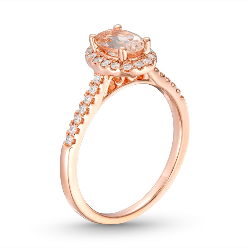 Oval Morganite Engagement Ring 1/4 ct tw Diamonds Rose Gold Plated