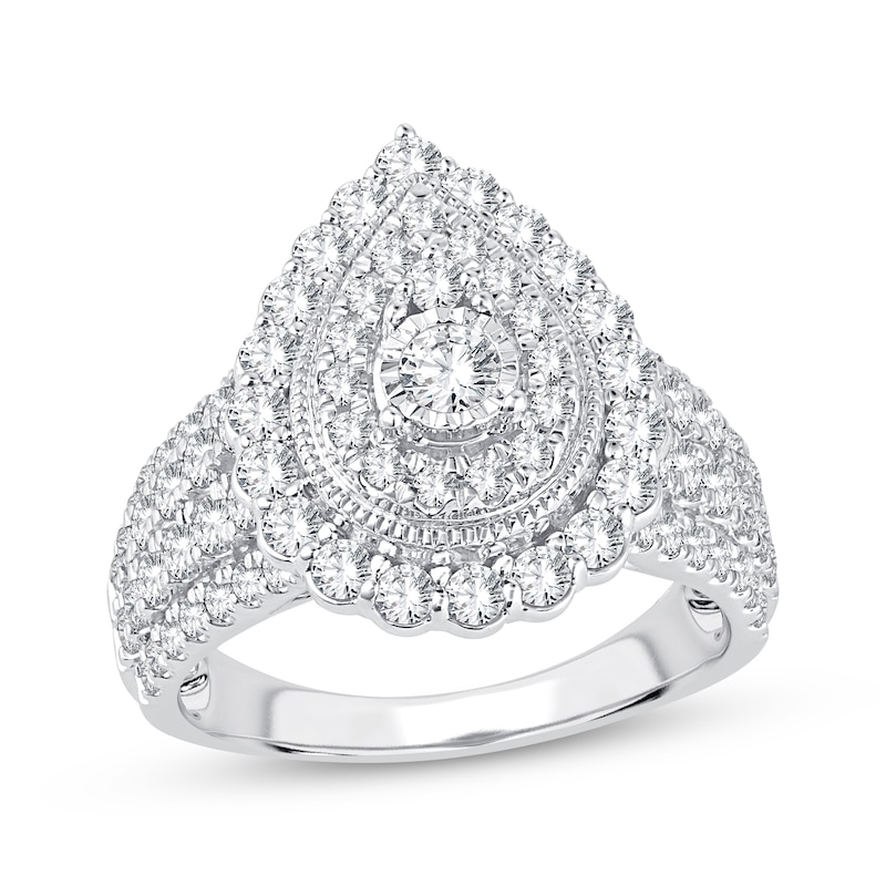 Round-Cut Multi-Diamond Center Pear-Shaped Engagement Ring 1-1/2 ct tw White Gold Plated