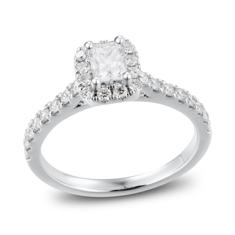 Diamond Engagement Ring 1 ct tw Radiant & Round White Gold Plated