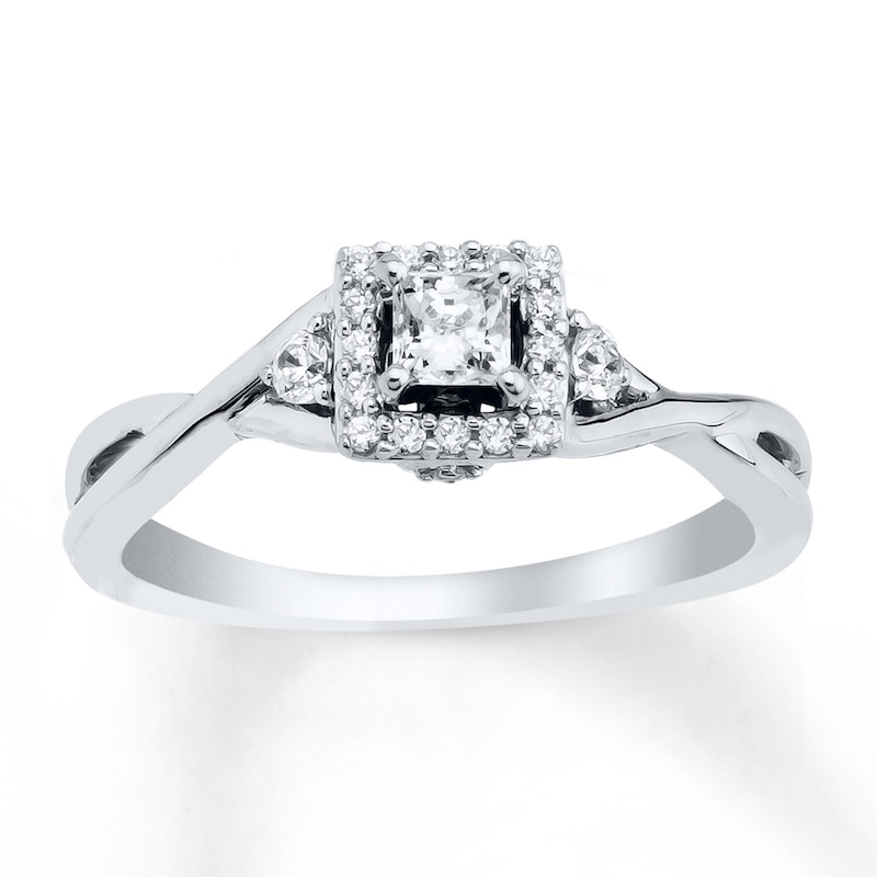 Diamond Engagement Ring 1/3 ct tw Princess-cut White Gold Plated