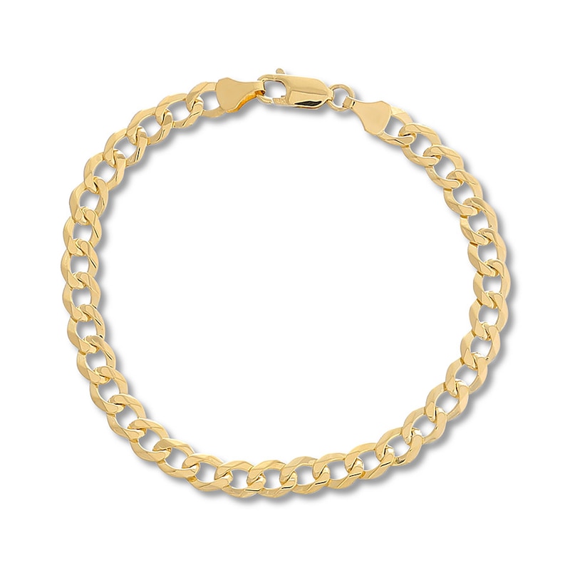 Solid Curb Chain Bracelet 6.7mm Yellow Gold Plated 8.5"
