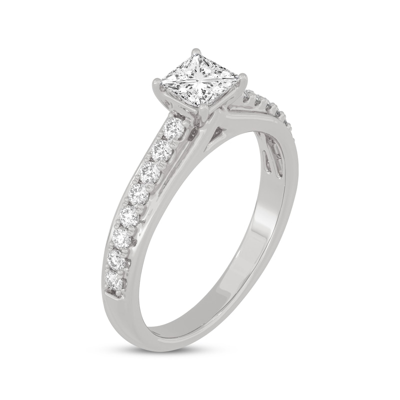 Princess & Round-Cut Diamond Engagement Ring 3/4 ct tw White Gold Plated