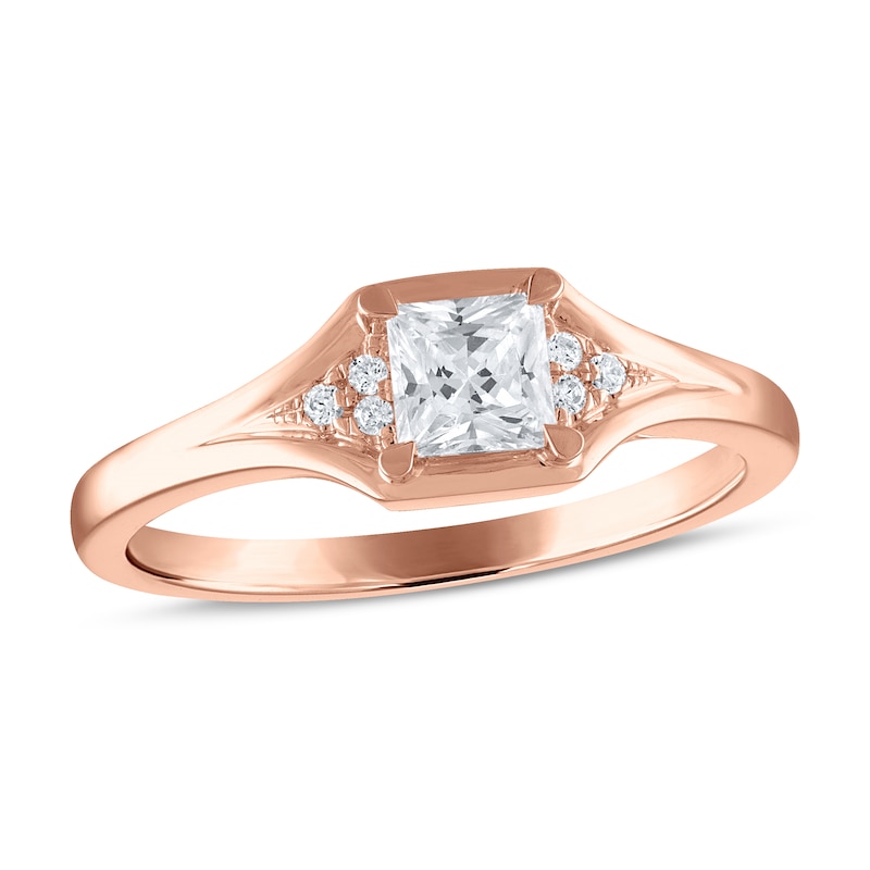 Diamond Engagement Ring 1/2 ct tw Princess & Round Rose Gold Plated