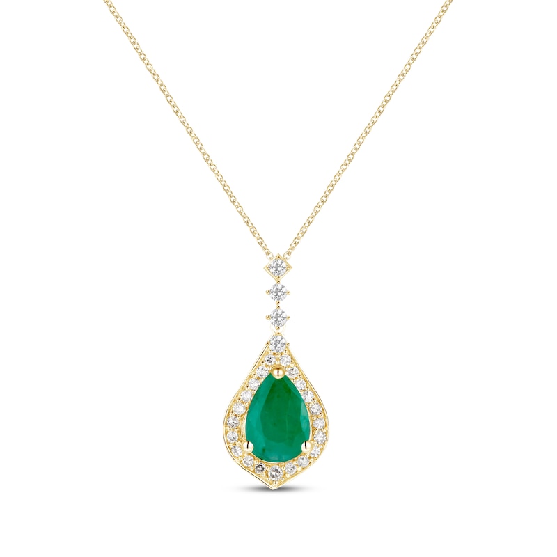 Pear-Shaped Emerald & Diamond Necklace 1/5 ct tw Yellow Gold Plated 18"