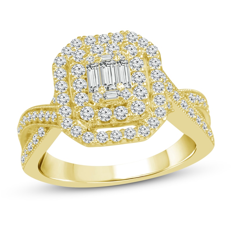Multi-Diamond Engagement Ring 1 ct tw Baguette & Round-Cut Yellow Gold Plated