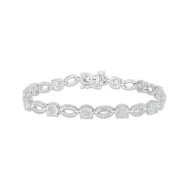 Multi-Diamond Round & Oval Link Bracelet 1/2 ct tw Silver Plated 7.25"