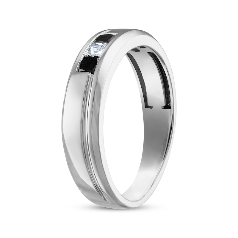 Men's Square-Cut Black & White Diamond Three-Stone Wedding Band 3/8 ct tw White Gold Plated