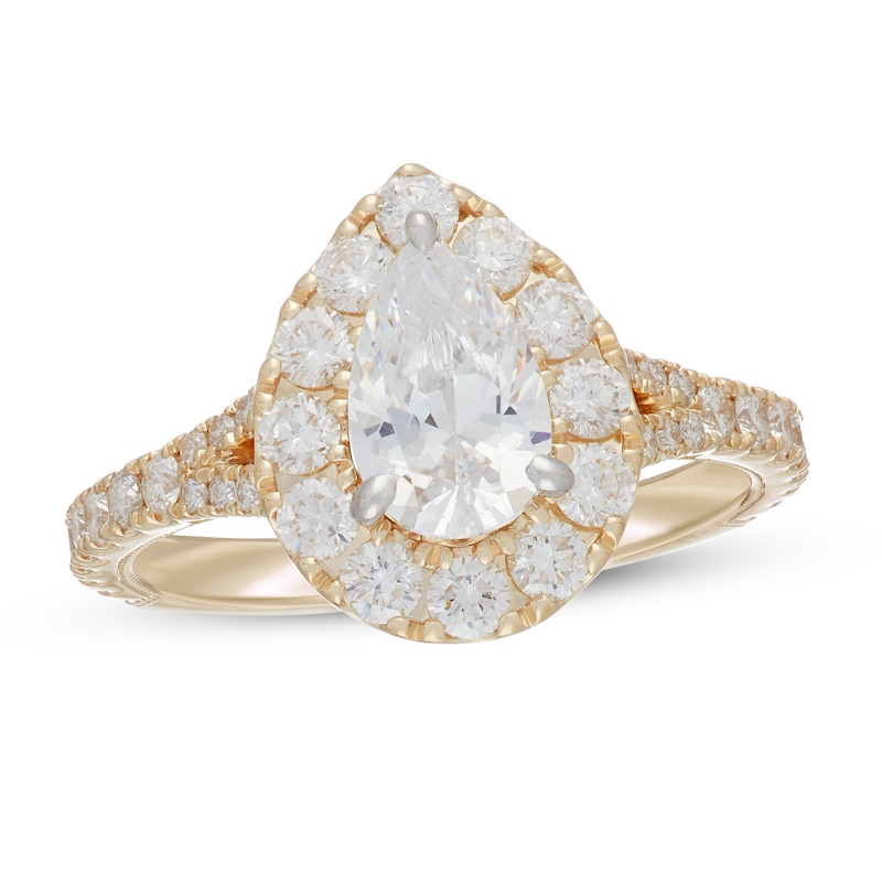 Neil Lane Diamond Engagement Ring 1-7/8 ct tw Pear/Round Yellow Gold Plated