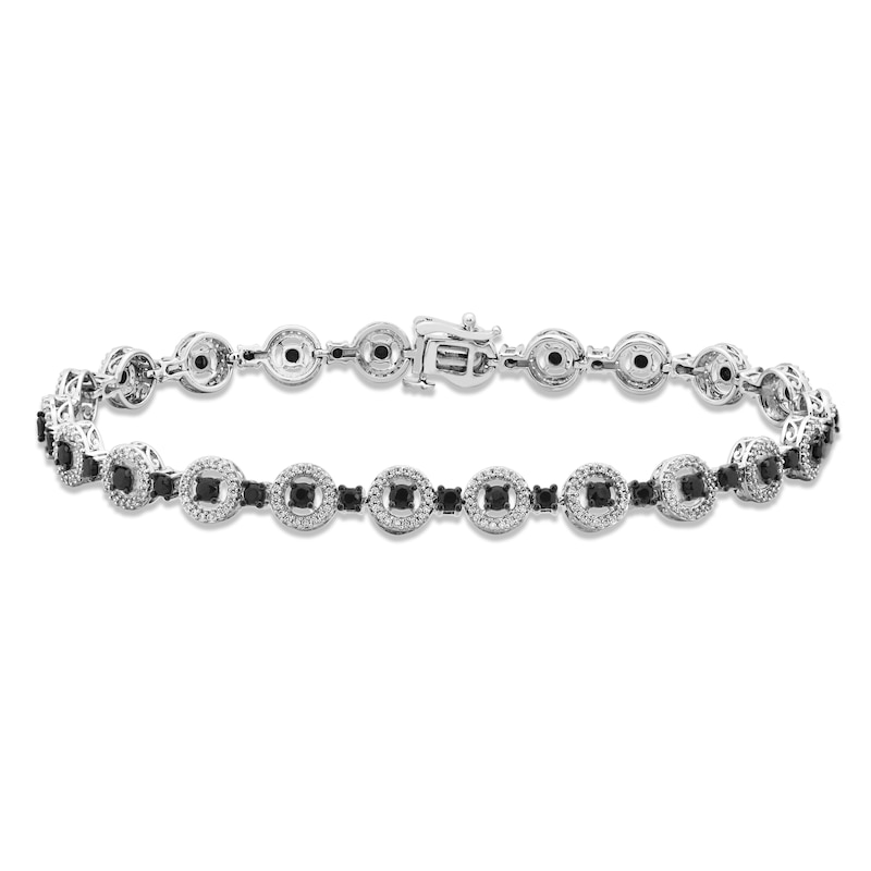 Black & White Diamond Line Bracelet 2 ct tw Round-cut White Gold Plated 7.25"
