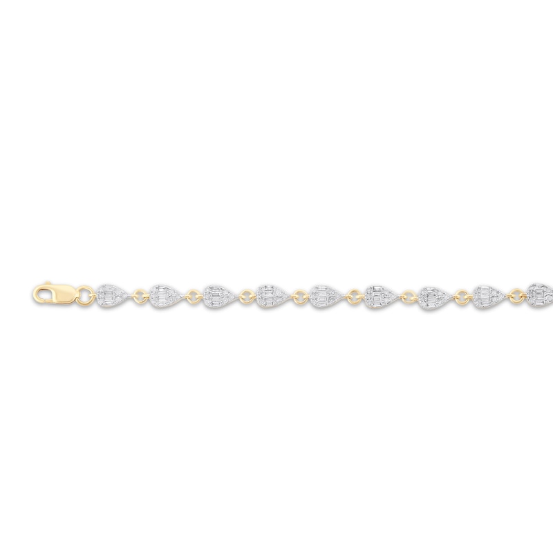 Baguette & Round-Cut Diamond Teardrop Link Bracelet 1 ct tw Yellow Gold Plated 7.5"