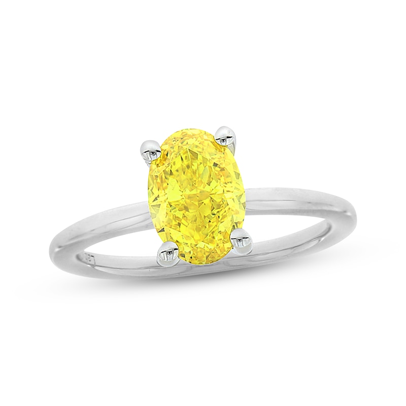 Lab-Created Diamonds by Yellow Oval-Cut Solitaire Ring 2 ct tw White Gold Plated