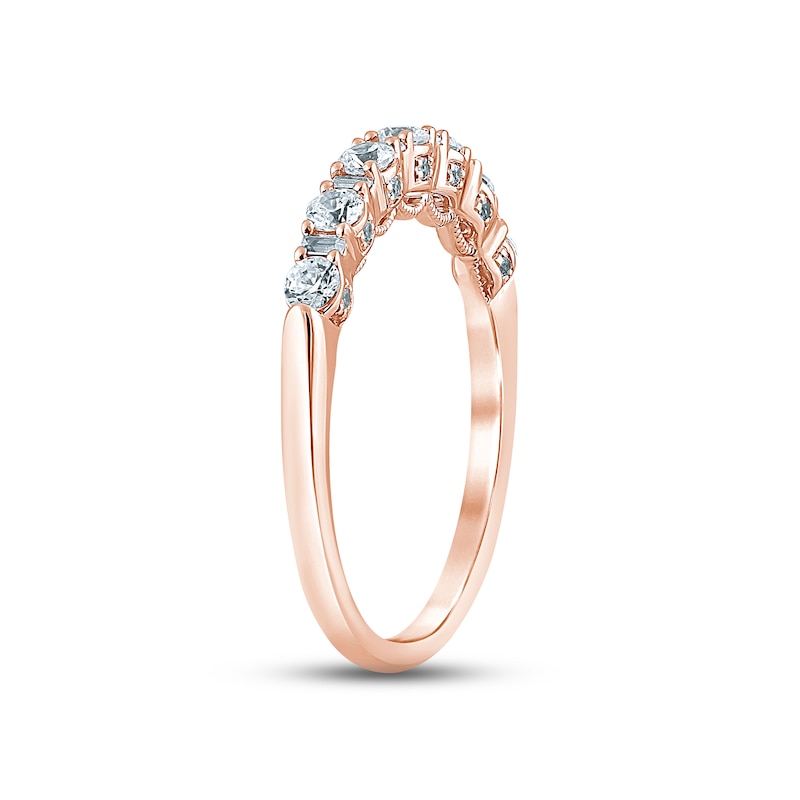 Diamond Anniversary Ring 1/2 ct tw Round & Baguette-cut Rose Gold Plated