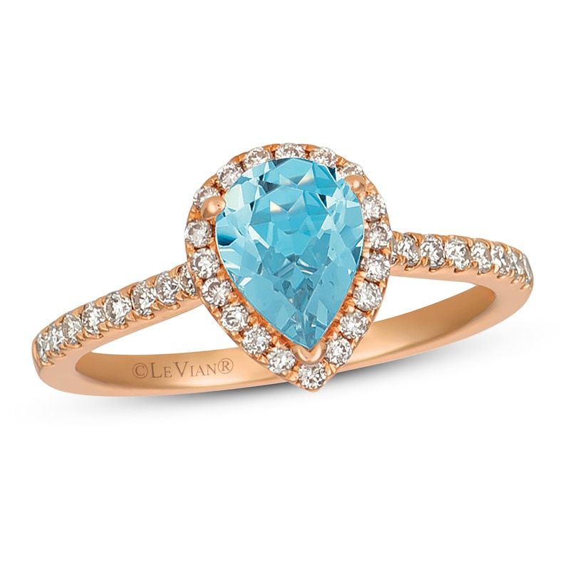 Le Vian Aquamarine Ring 1/3 ct tw Diamonds Strawberry Gold Plated
