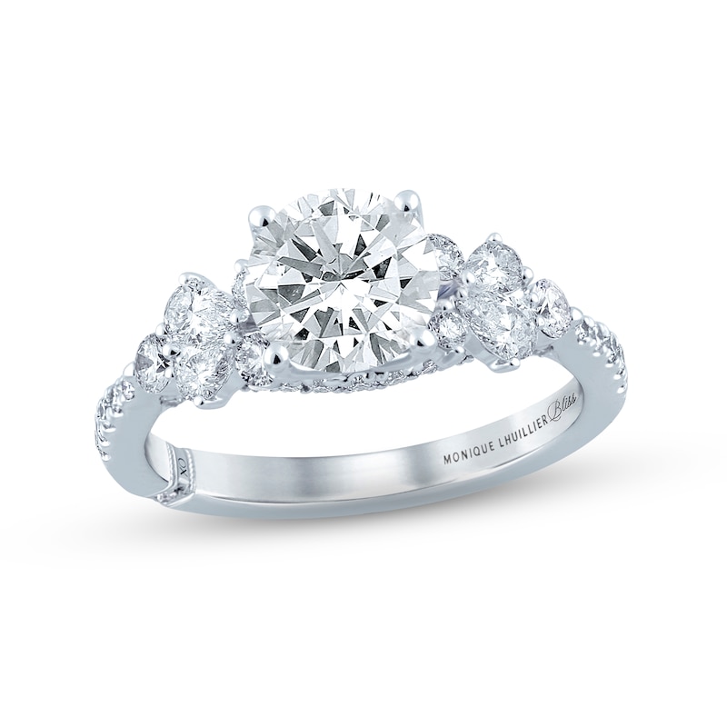 Monique Lhuillier Bliss Diamond Engagement Ring 2-1/8 ct tw Round & Pear-shaped White Gold Plated