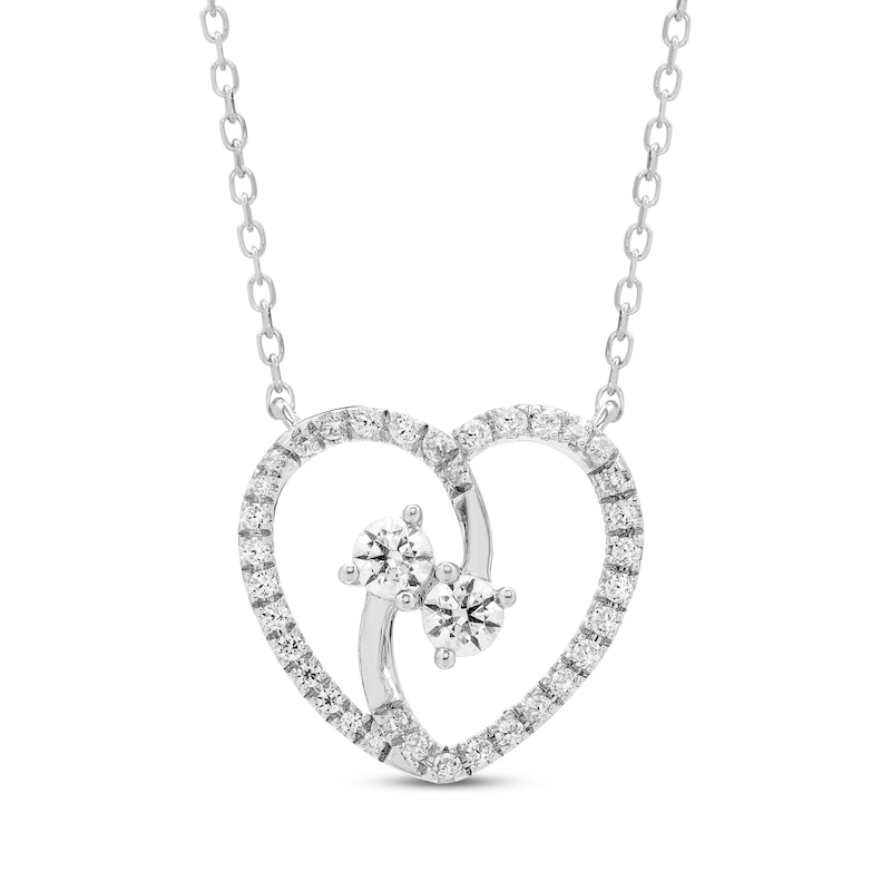 Diamond Two-Stone Heart Necklace 1/2 ct tw White Gold Plated 18"